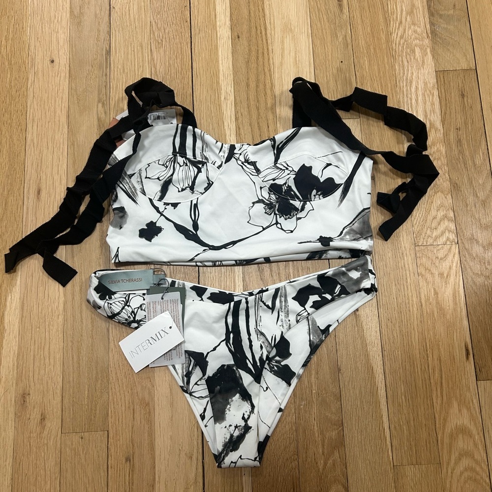 SILVIA TCHERASSI never worn, black and white bikini with ties.